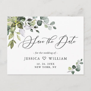 Elegant Eukalyptus Greenery Wedding Save the Date Postkarte