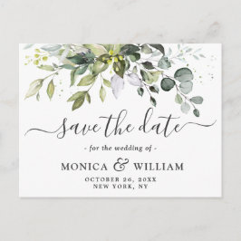 Elegant Eukalyptus Greenery Wedding Save the Date Postkarte