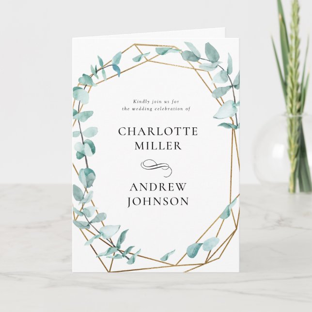 Elegant Eukalyptus Grün Gold Einladung (Vorderseite)