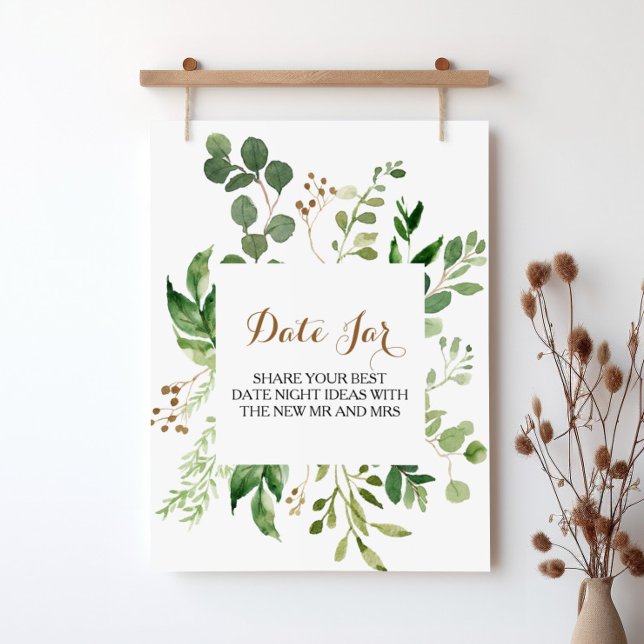 Elegant Eukalyptus Leaf Greenery Datum Jar Sign Poster (Von Creator hochgeladen)