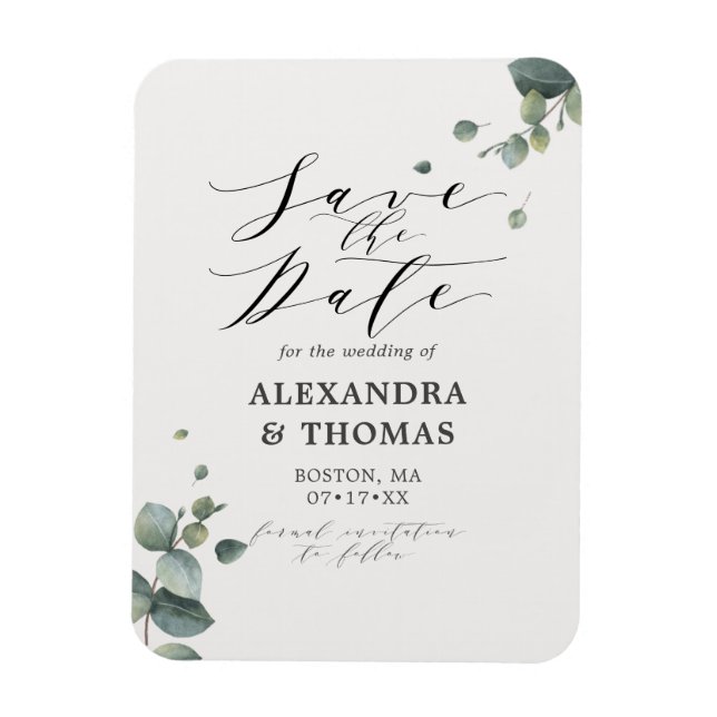 Elegant Eukalyptus Save the Date No Pic Magnet (Vertikal)