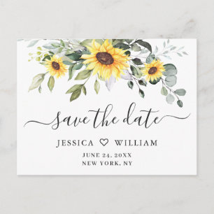 Elegant Eukalyptus Sonnenblumen Hochzeit speichern Postkarte