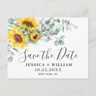 Elegant Eukalyptus Sonnenblumen Hochzeit speichern Postkarte