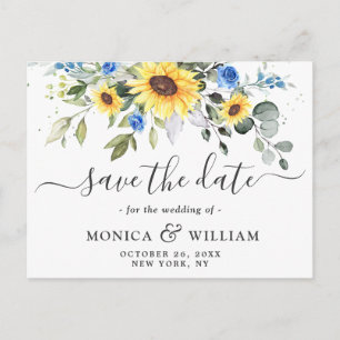 Elegant Eukalyptus Sonnenblumen Hochzeit speichern Postkarte