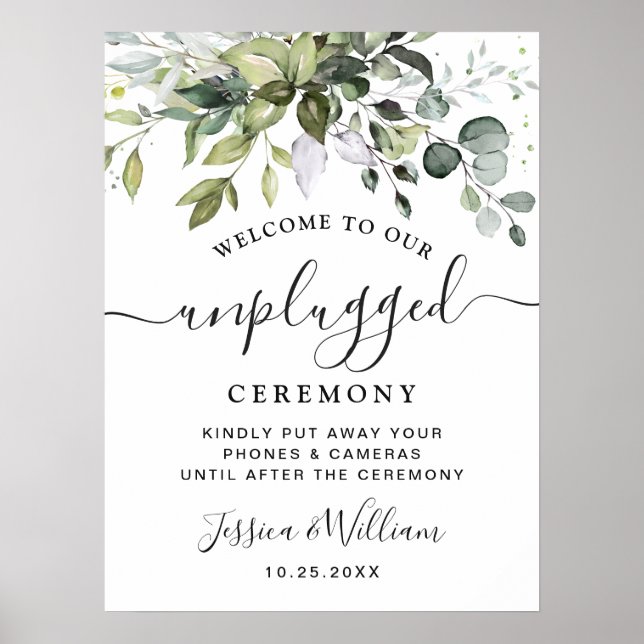 Elegant Eukalyptus Unplugged Wedding Zeremony Poster (Vorne)