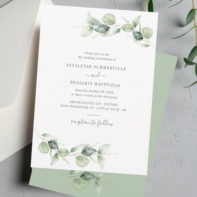 Elegant Eukalyptus Verlasse Grüne Rustikale Hochze Einladung (Eucalyptus Greenery Watercolor Wedding Invitation)