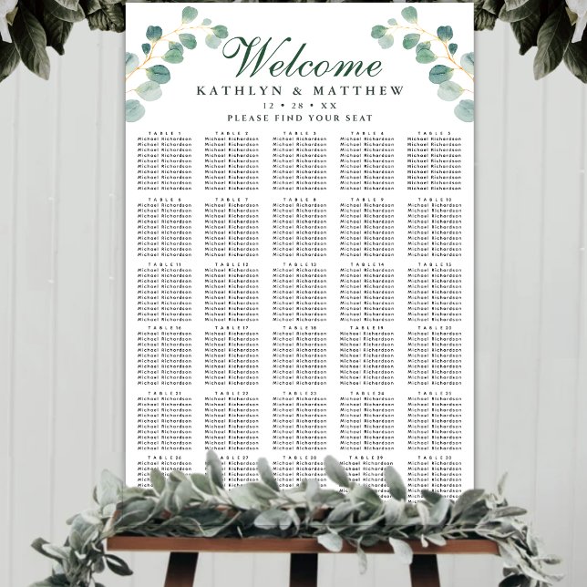Elegant Eukalyptus Wedding 30 Table Seating Poster (Von Creator hochgeladen)