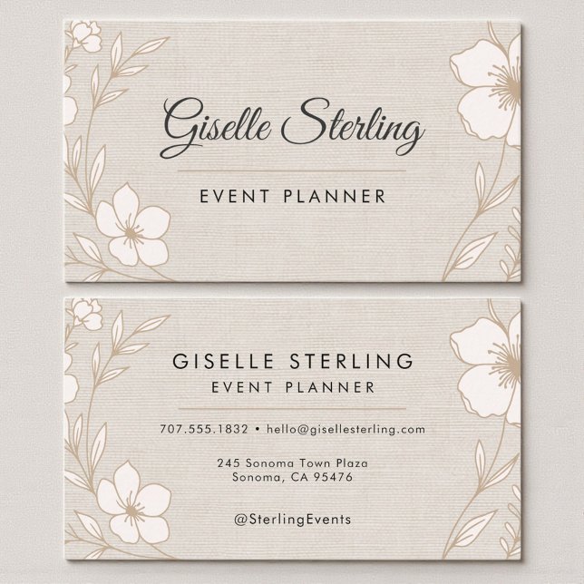 Elegant Event Planner Botanical Floral Linen Visitenkarte (Von Creator hochgeladen)