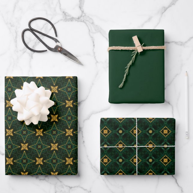 Elegant Evergreen Emerald Green und Gold Geschenkpapier Set (Vorderseite)