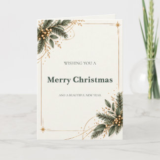 Elegant Evergreen Gold Christmas Card Feiertagskarte