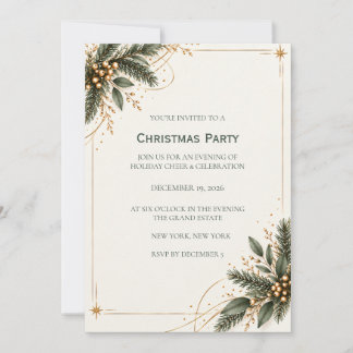 Elegant Evergreen Gold Christmas Party Invitation Einladung