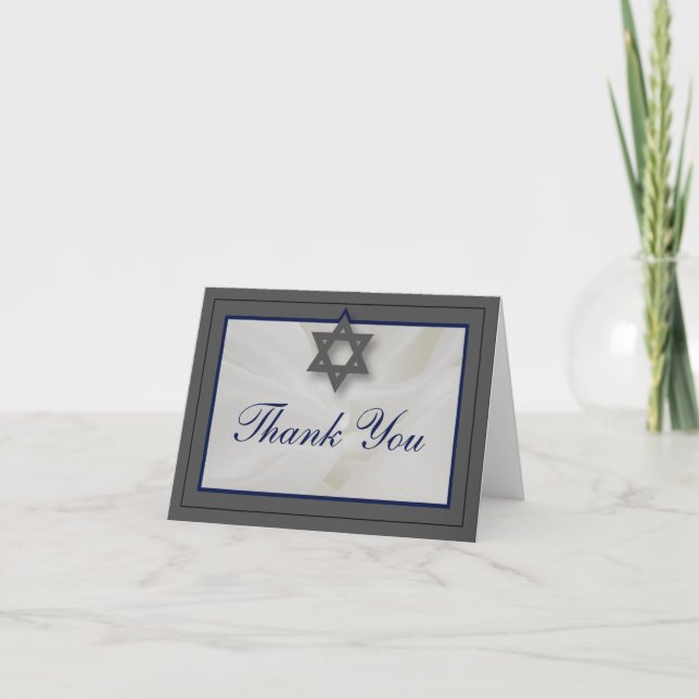 Elegant Fabric Bar Mitzvah Dankeschön Card Gray Dankeskarte (Vorderseite)