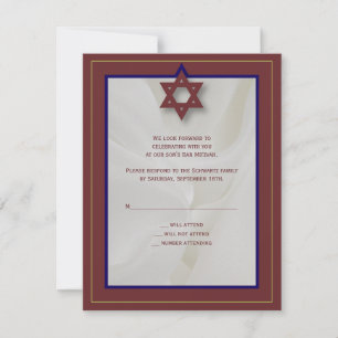 Elegant Fabric Bar Mitzvah Reply in Burgund RSVP Karte