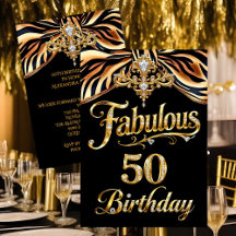 Elegant Fabulous 50 Birthday Black Gold Zebra Bow