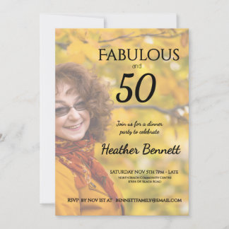 Elegant Fabulous 50Modern Photo Birthday Party  Einladung