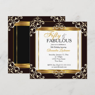 Elegant Fabulous Gold Schwarz-weiß 50. Geburtstag Einladung