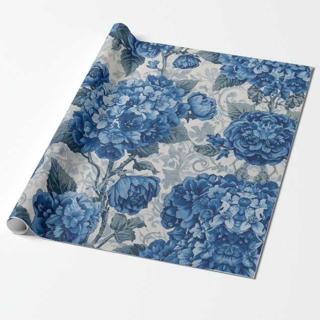 Elegant Faded Hydrangea Floral Pattern Decoupage Geschenkpapier (Ungerollt)
