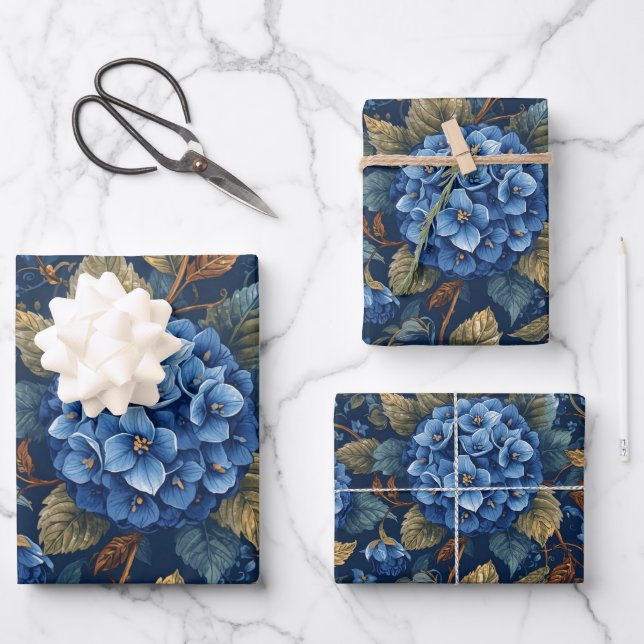 Elegant Faded Hydrangea Floral Pattern Decoupage Geschenkpapier Set (Vorderseite)