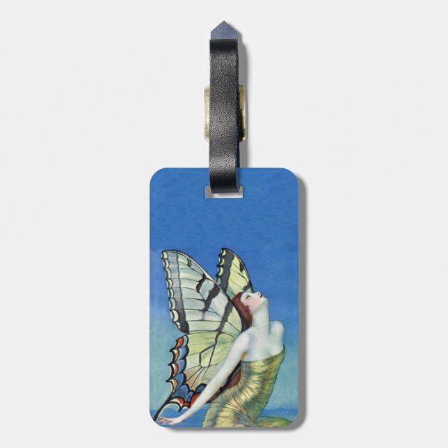 Elegant Fairy Butterfly Wings Golden Dress Gepäckanhänger (Rückseite vertikal)