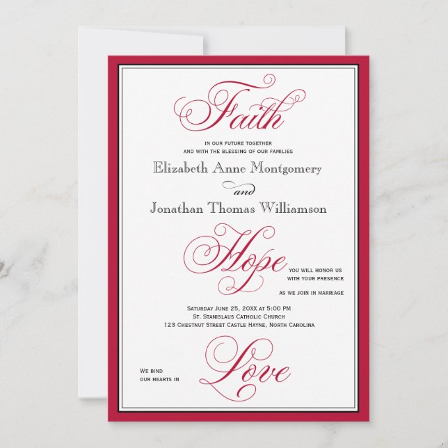 Elegant Faith Hope Liebe Script Hochzeitseinladung Einladung (Vorderseite)