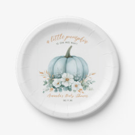 Elegant Fall Blue Pumpkin Floral Boy Baby Shower Pappteller