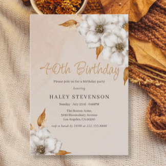 Elegant Fall Boho Chic Floral 40. Geburtstag Party Einladung