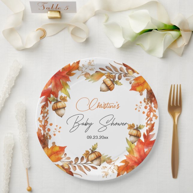 Elegant Fall Boho Floral Baby Shower Pappteller (Hochzeit)