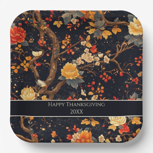 Elegant Fall Chinoiserie Paper Plate Pappteller (Vorderseite)