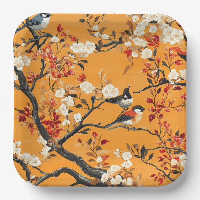 Elegant Fall Chinoiserie Paper Plate Pappteller (Vorderseite)