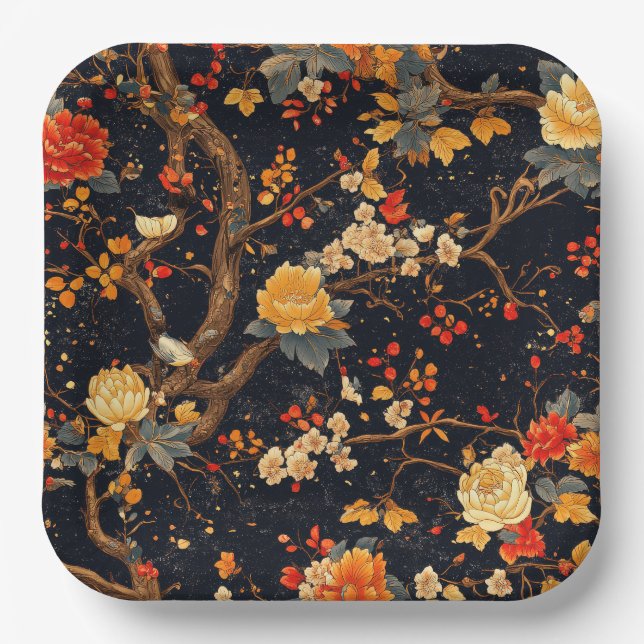 Elegant Fall Chinoiserie Paper Plate Pappteller (Vorderseite)