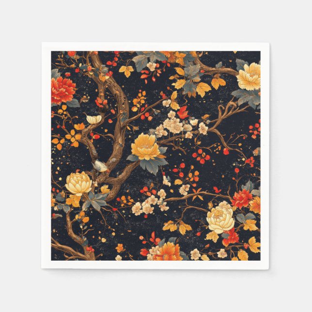 Elegant Fall Chinoiserie Paper Plate Serviette (Vorderseite)