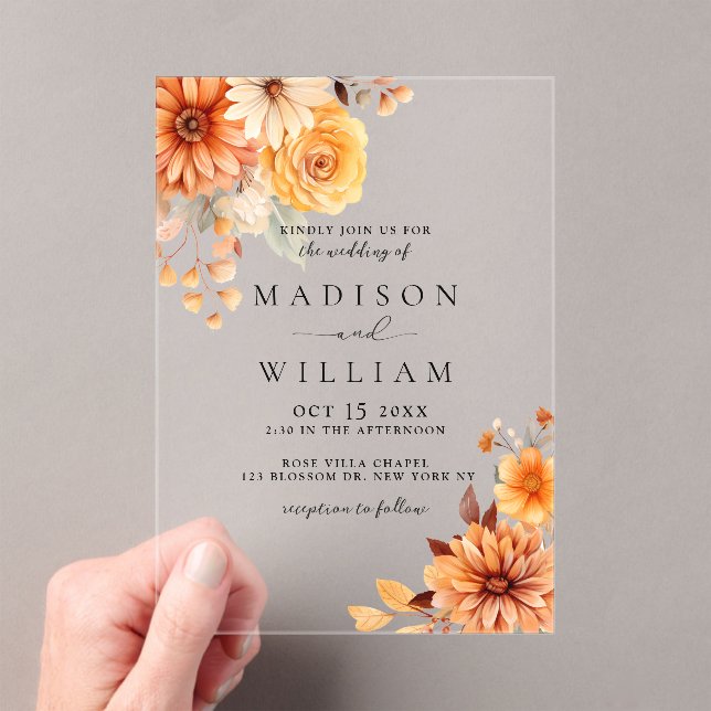 Elegant Fall Daisy Floral Wedding Acryleinladungen (Insitu (Handheld))
