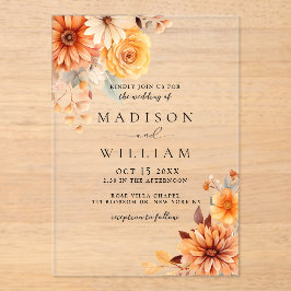 Elegant Fall Daisy Floral Wedding Acryleinladungen