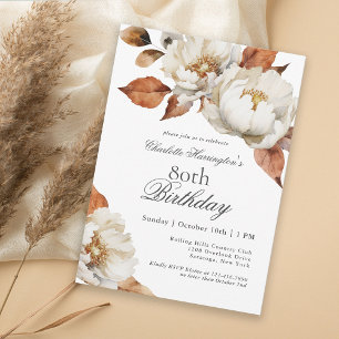 Elegant Fall Floral 80. Geburtstagsparty Einladung