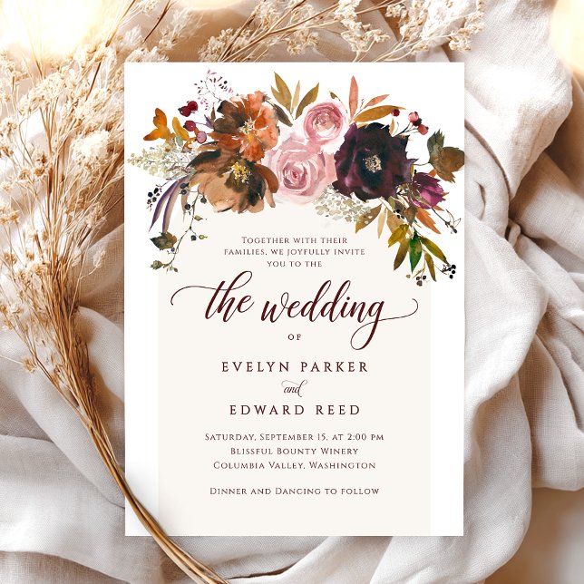 Elegant Fall Floral Boho Wedding Einladung (Von Creator hochgeladen)