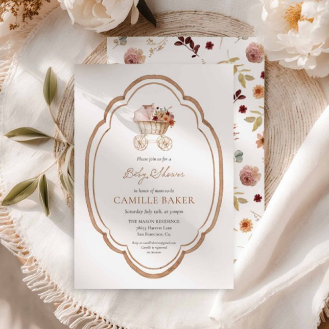 Elegant Fall Floral Burgundy Kinderdusche Einladun Einladung (Elegant Fall Autumn Botanical Baby Shower Invitation)