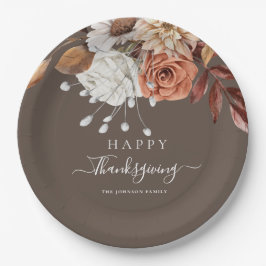 Elegant Fall Floral Happy Thanksgiving Pappteller