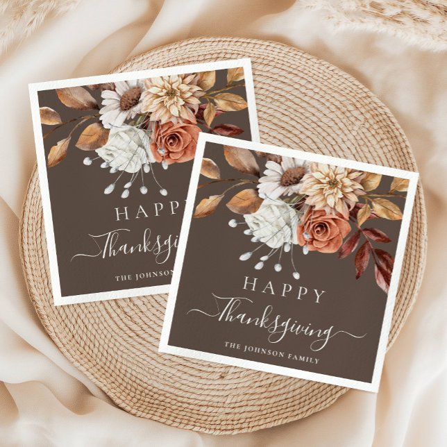 Elegant Fall Floral Happy Thanksgiving Serviette (Elegant Fall Floral Happy Thanksgiving Napkins)