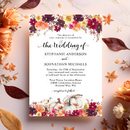 Elegant Fall Floral Pumpkin Hochzeit Einladung