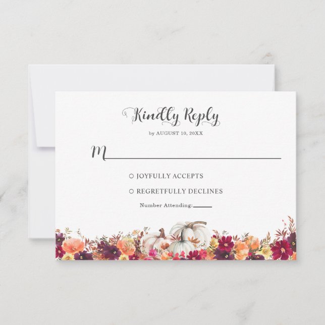 Elegant Fall Floral Pumpkin Wedding RSVP (Vorderseite)