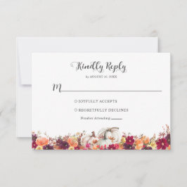 Elegant Fall Floral Pumpkin Wedding RSVP Karte