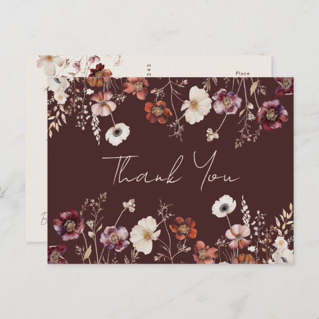 Elegant Fall Floral Wedding Danke Postcard Postkarte (Vorne/Hinten)