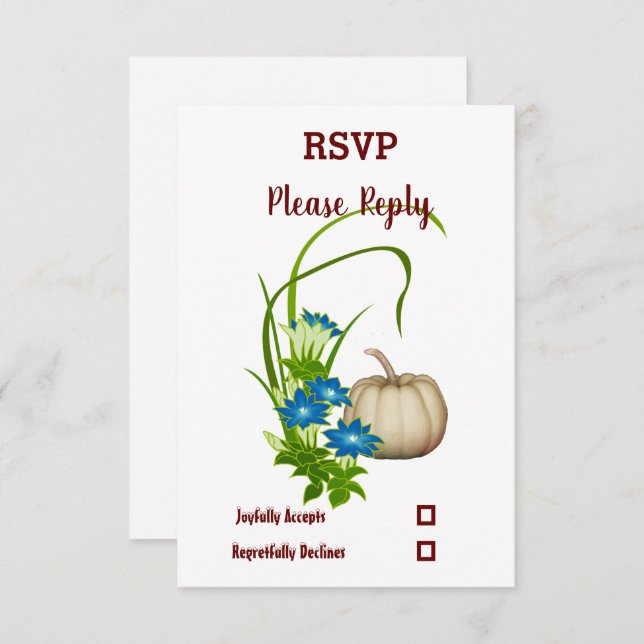 Elegant Fall Floral White Pumpkin Wedding RSVP Karte (Vorne/Hinten)