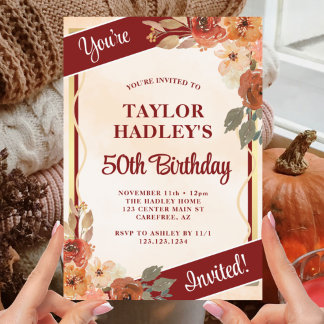 Elegant Fall Florals 50. Geburtstag Einladung