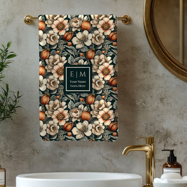 Elegant Fall Flowers Sage Copper Custom Bath Towel Badhandtuch Set (Elegant Fall Flowers Sage Copper Custom Bath Towel)