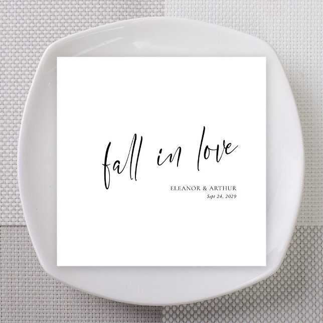 Elegant Fall in Love Script Minimalist Wedding Serviette (Elegant Fall in Love Script Minimalist Wedding Napkins
)