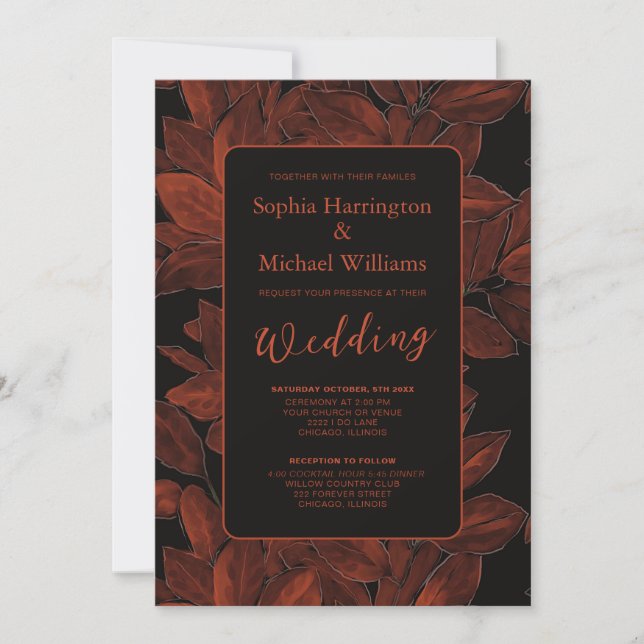 Elegant Fall Leaves Autumn Wedding Invite QR Code Einladung (Vorderseite)