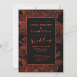Elegant Fall Leaves Autumn Wedding Invite QR Code Einladung