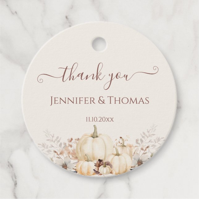 Elegant Fall Pumpkins Danke Gastgeschenk Hochzeit  Geschenkanhänger (Vorderseite)