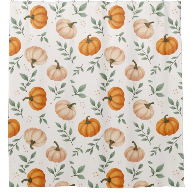  Elegant Fall Pumpkins Leaves Watercolor Pattern Duschvorhang (Vorderseite)